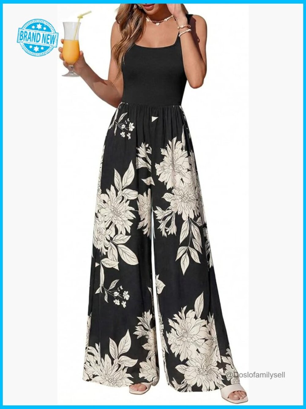 Boho Floral Wide Leg Jumpsuit Sleeveless Tank Top Vacation Outfit Dressy Summer